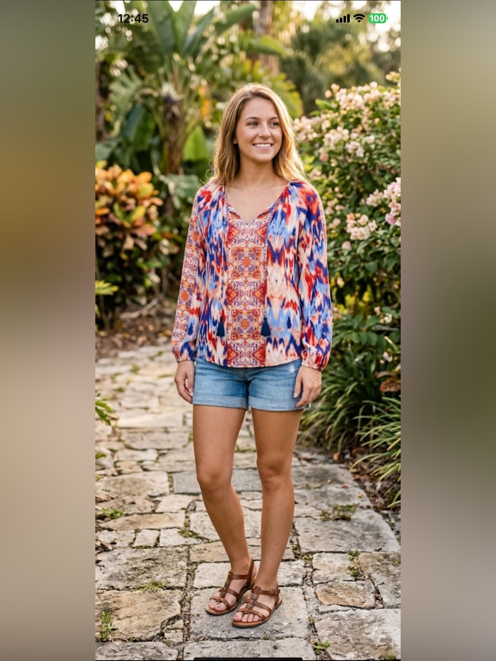 NWOT bohemian tunic blouse vibrant medallion patchwork Aztec Small